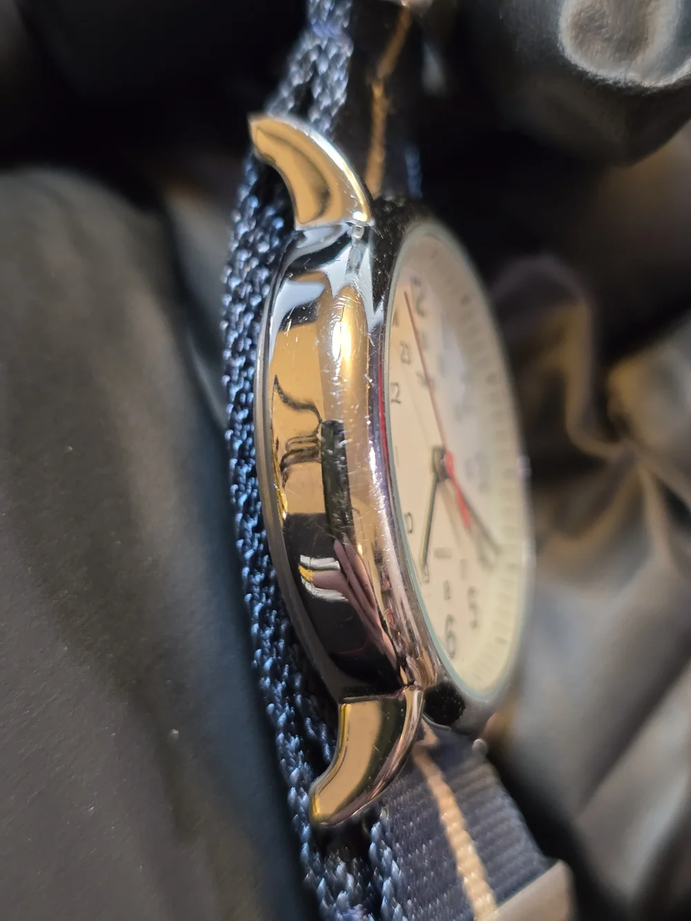 Timex Men’s Navy and Beige Strap White Dial Field Watch